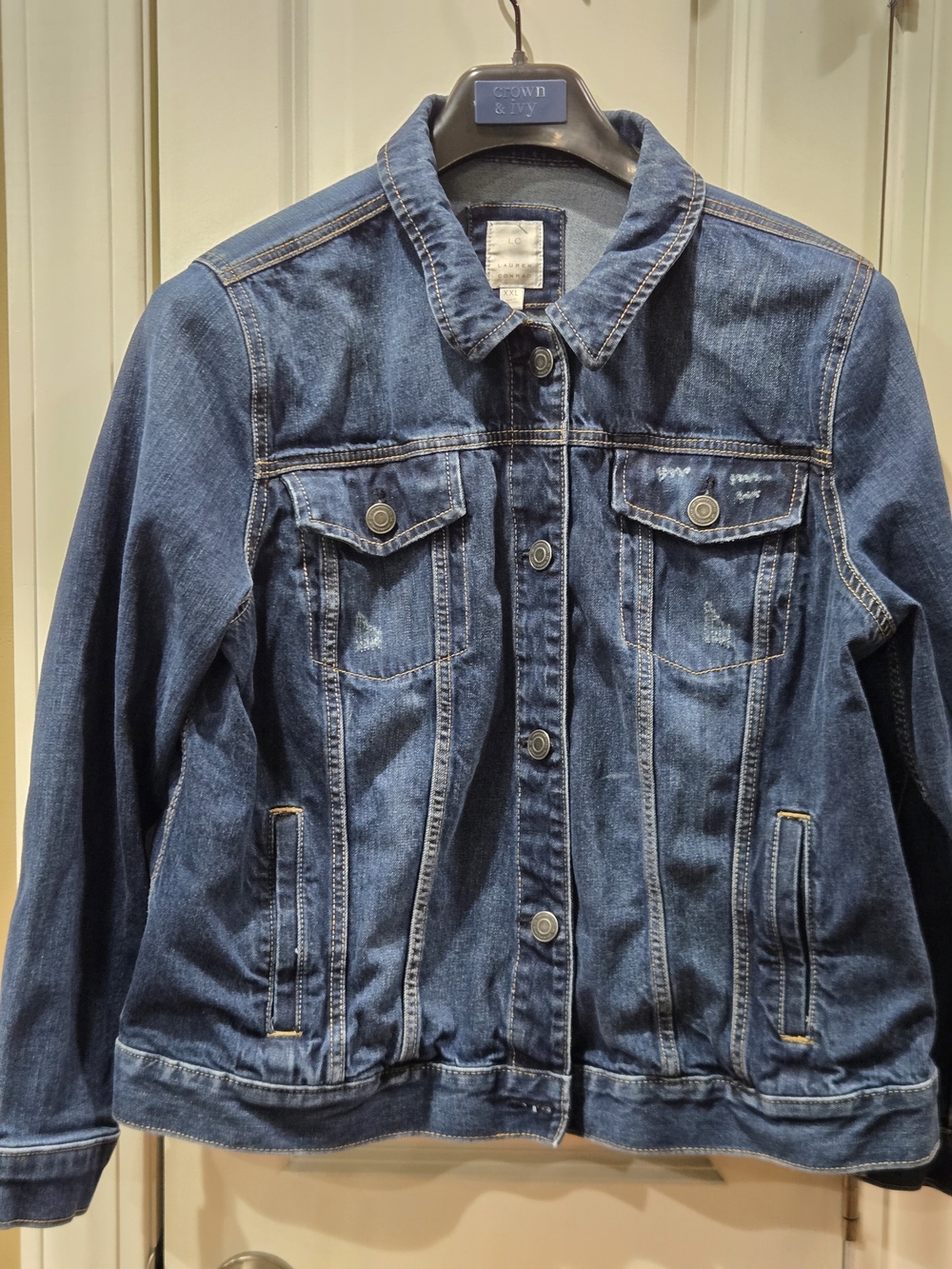Women's Lauren Conrad Dark Blue Denim Jacket - Casual Button-Front Jean Jacket
